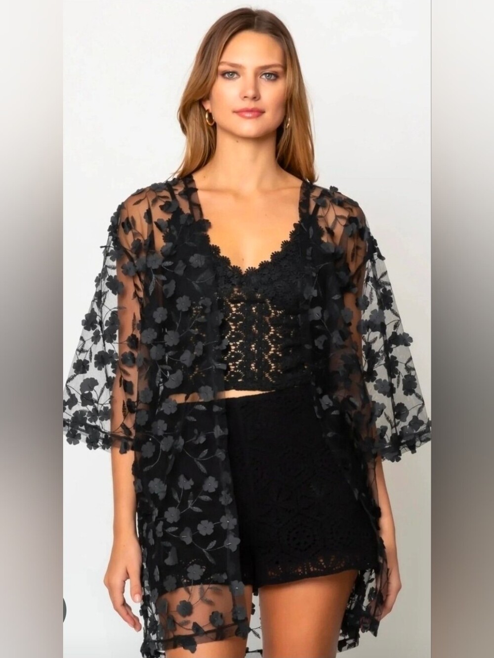 Cynthia Rowley Floral Appliqué Kimono